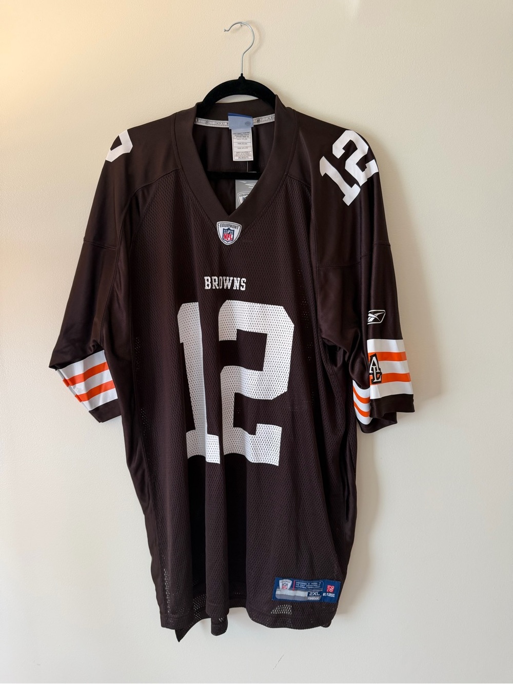Reebok Brown and White Cleveland Browns #12 Football Jersey